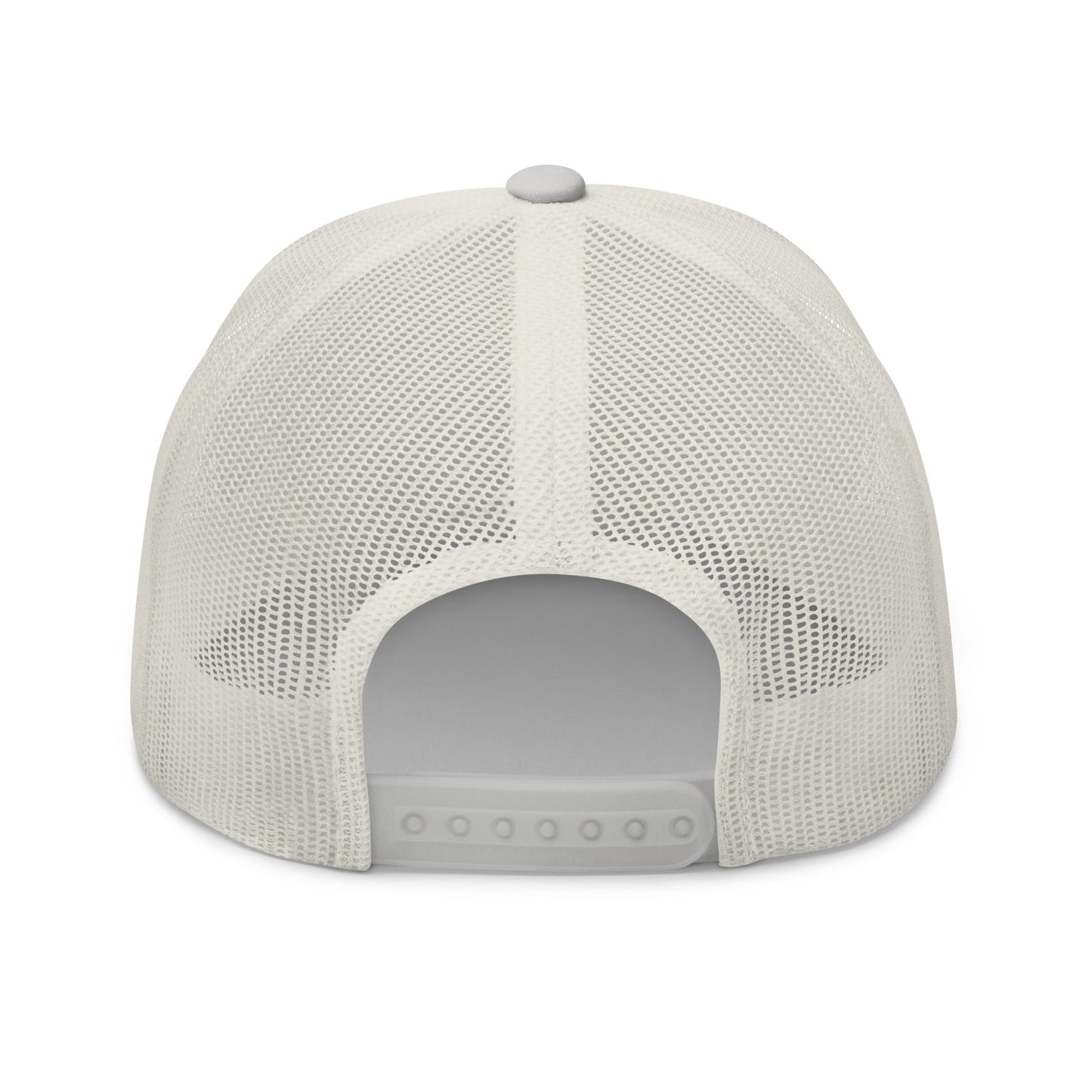 Grey L@ME Trucker Cap with structured front panel and breathable mesh back.