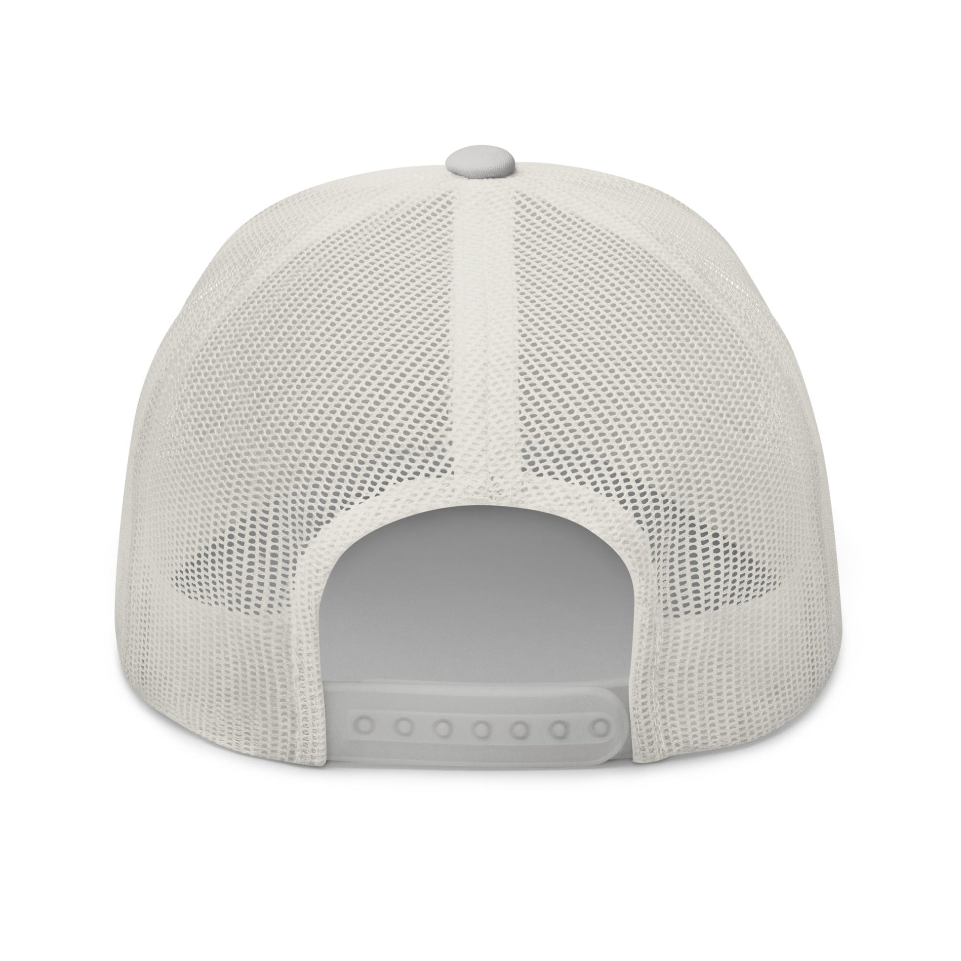 Grey L@ME Trucker Cap with structured front panel and breathable mesh back.