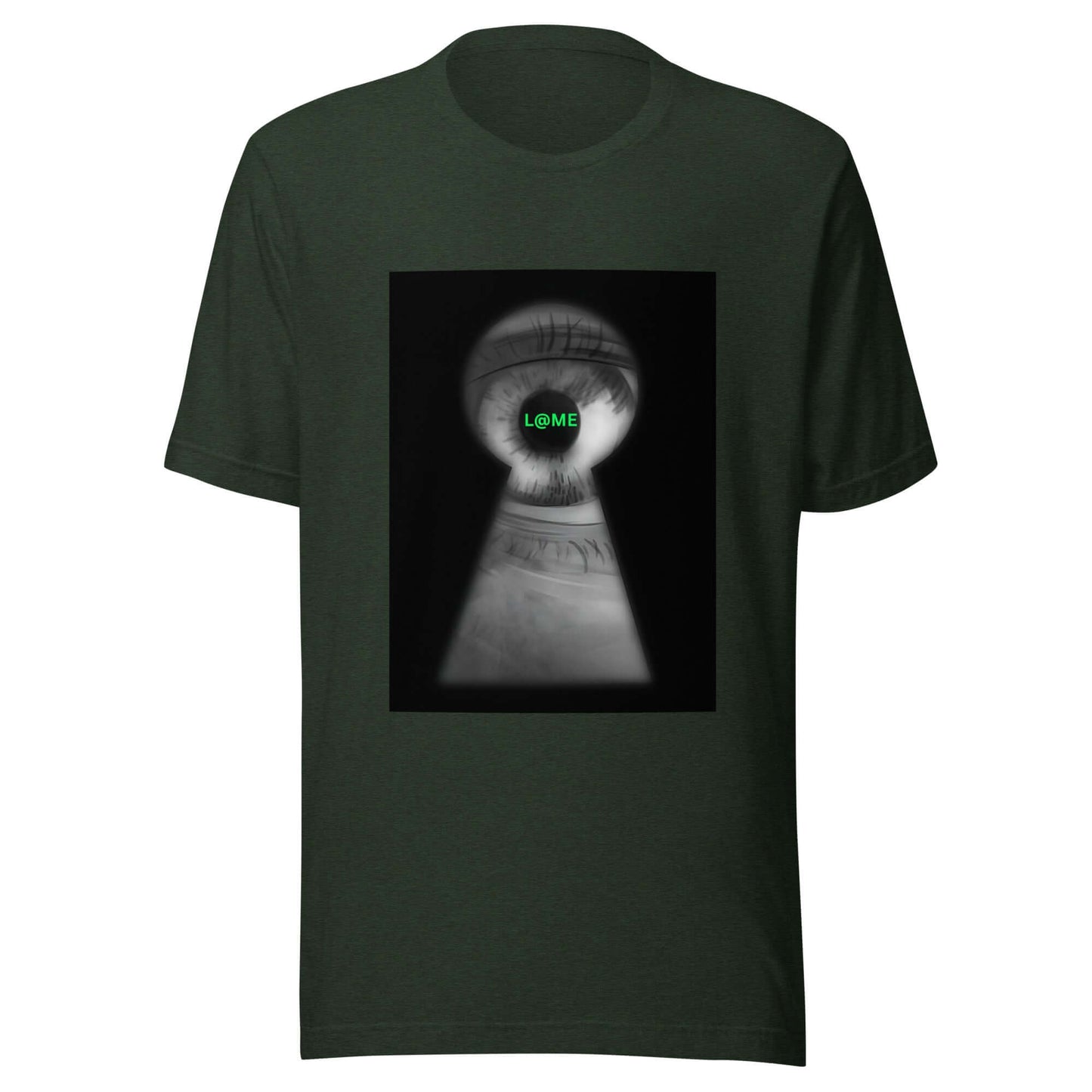 Black unisex tee with a surreal keyhole graphic on the front and a relaxed fit.