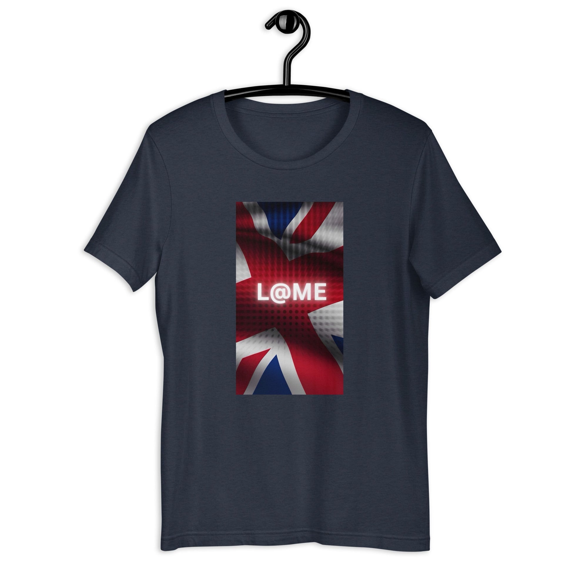 Red, white, and blue Union Jack graphic tee with L@ME logo on soft cotton fabric