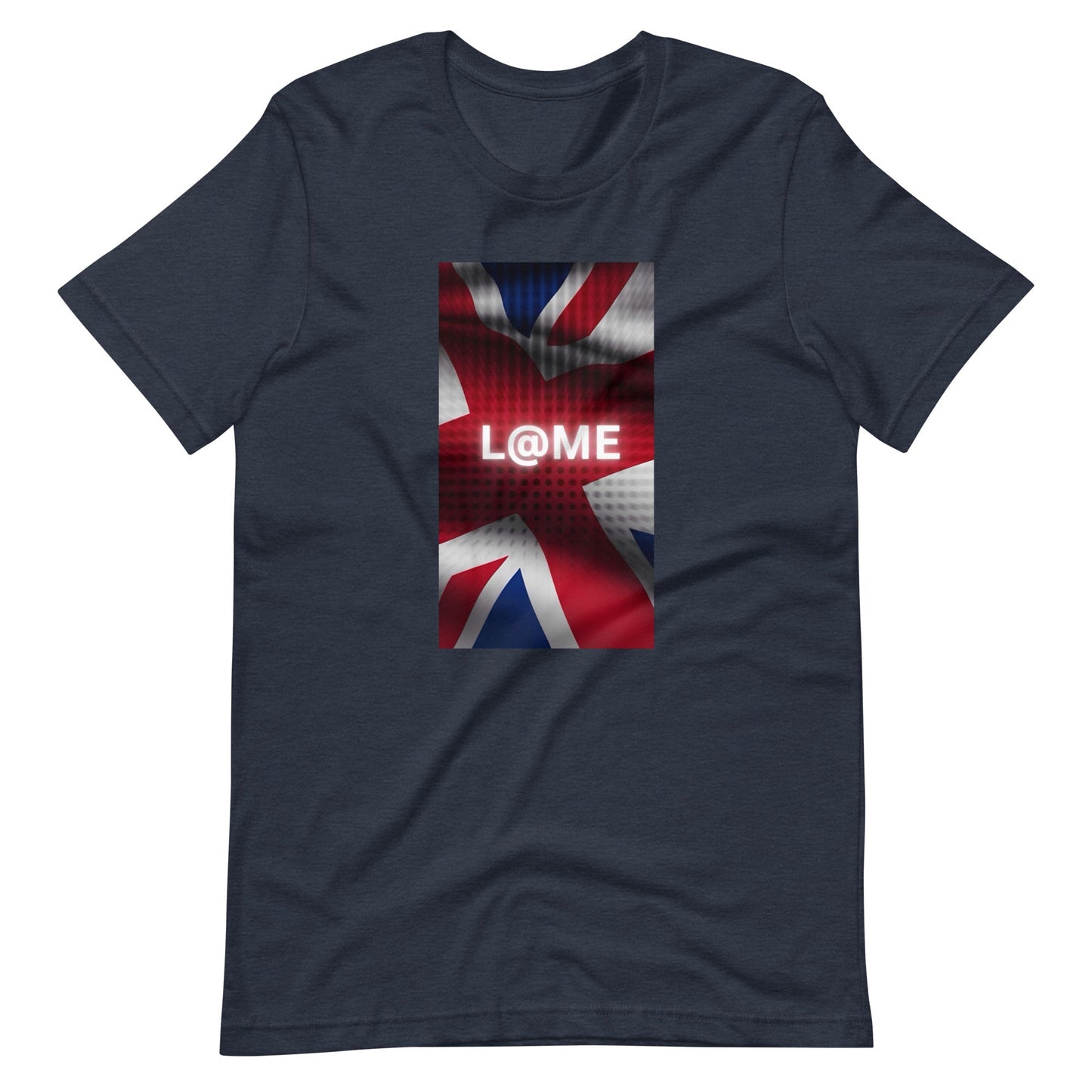 Red, white, and blue Union Jack graphic tee featuring the L@ME logo on soft cotton fabric.