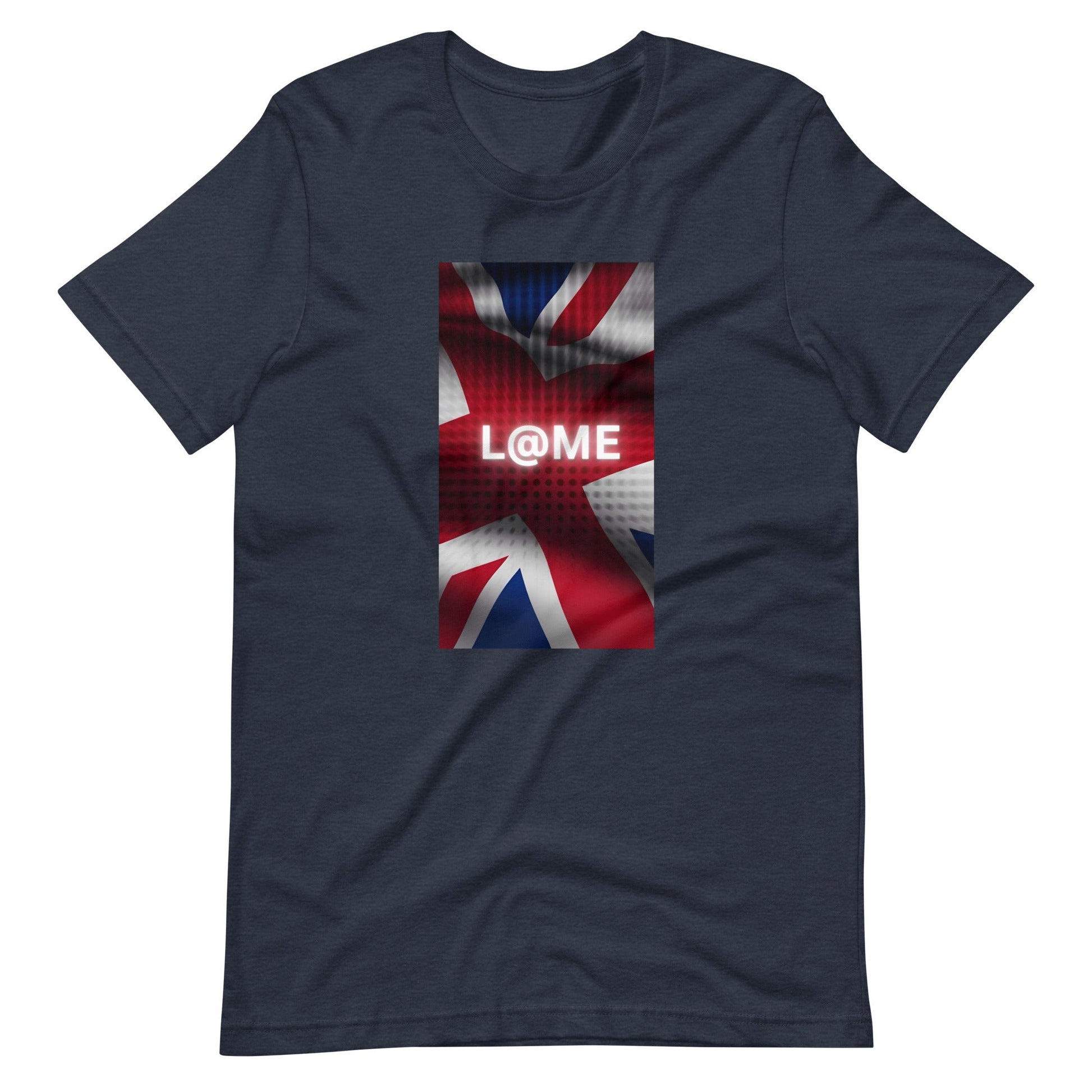 Red, white, and blue Union Jack graphic tee featuring the L@ME logo on soft cotton fabric.