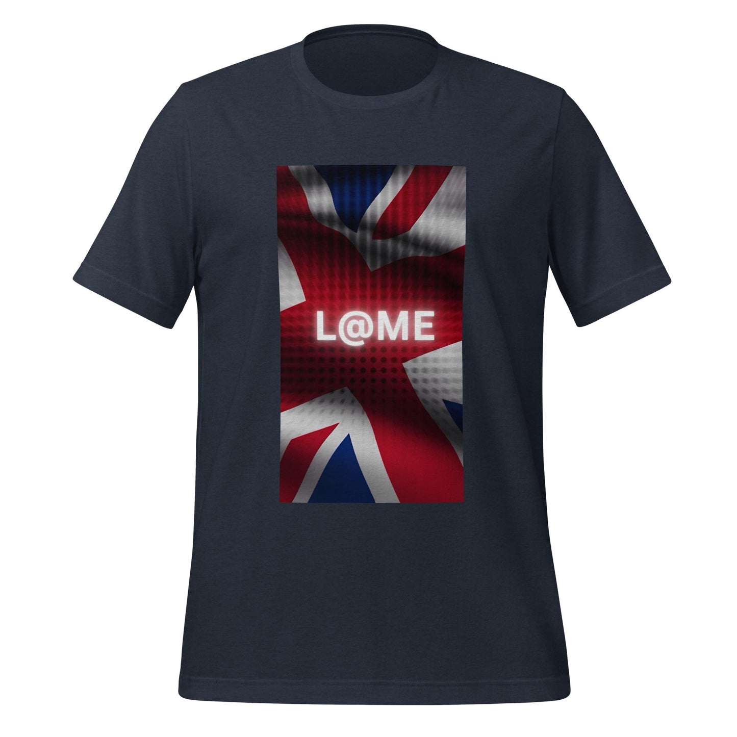 Red white and blue Union Jack graphic T-shirt with L@ME logo on front