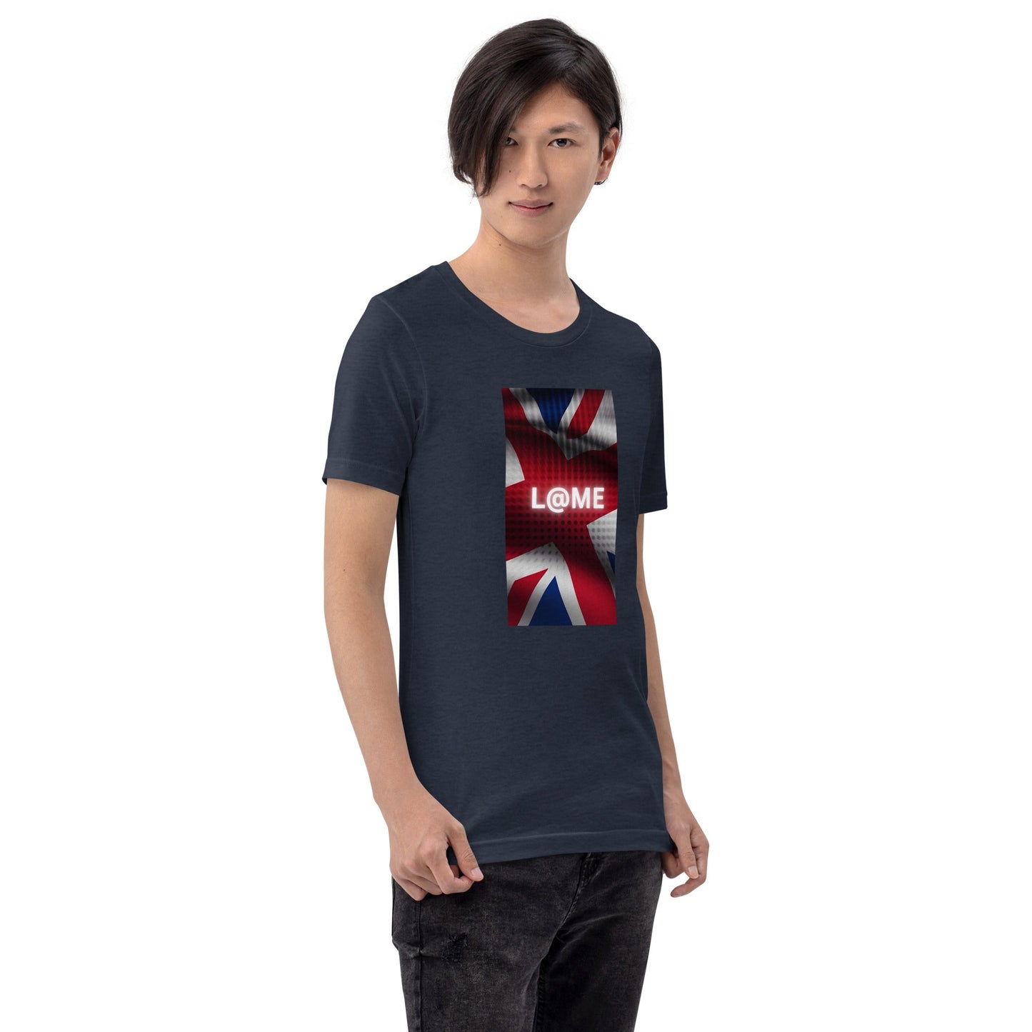 Red white and blue Union Jack graphic T-shirt with L@ME logo on front