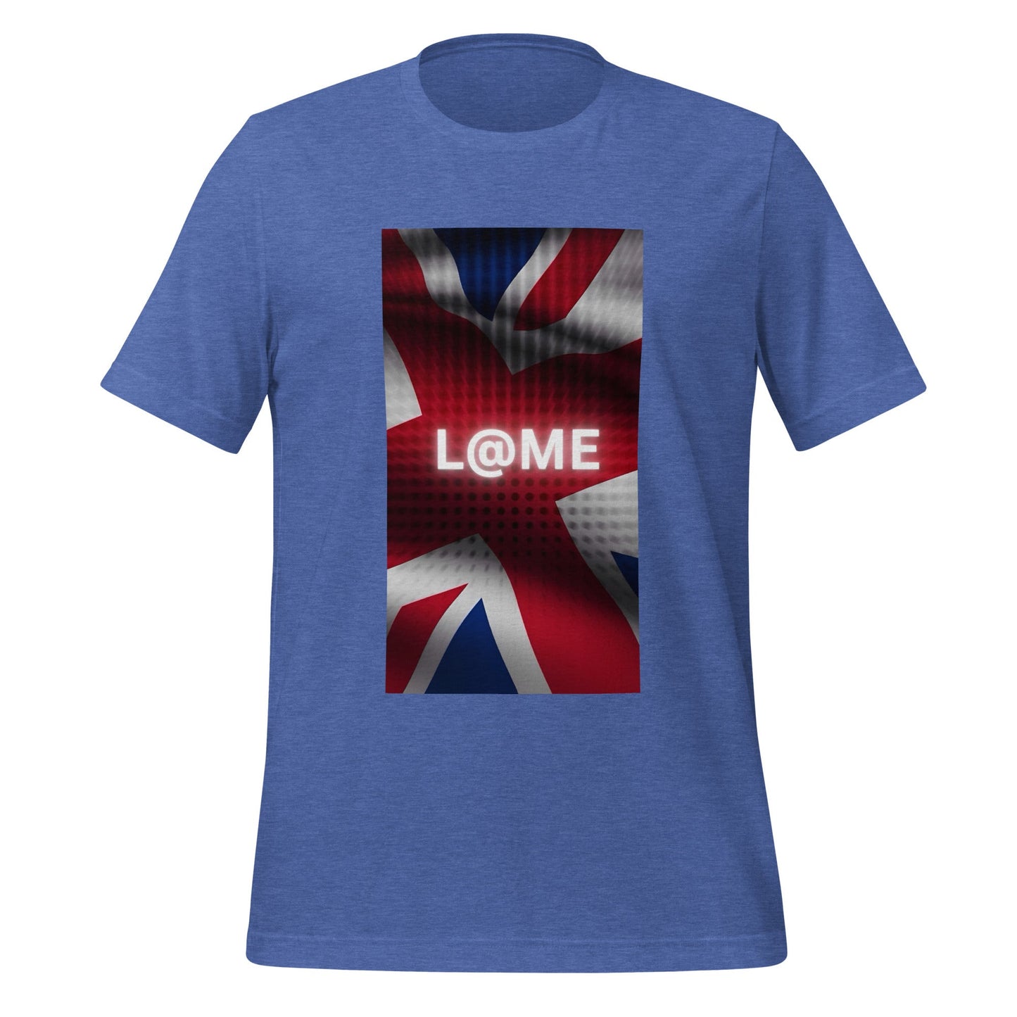 Red, white, and blue Union Jack graphic tee with L@ME logo on soft cotton fabric